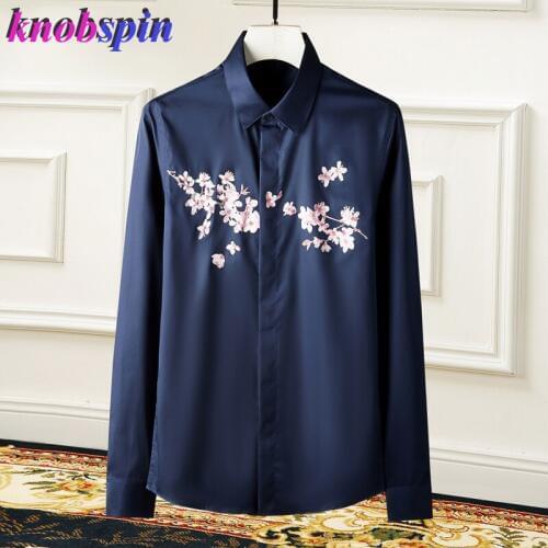 Brand Printed Shirt men 2019 Autumn Winter Long sleeve Slim Casual Camisas masculina High quality Business male dress Shirts 4XL