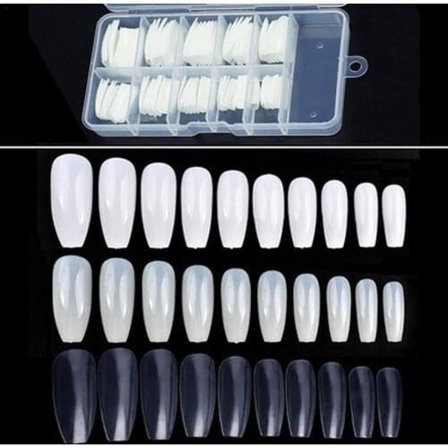 100pcs/box Full Cover Fake Nail Artificial Press on Long Ballerina Clear/Natural/white False Coffin Nails Art Tips Manicure Tool