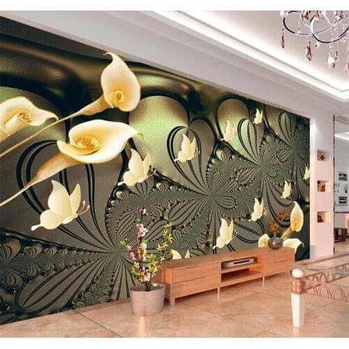 Custom Mural Wallpaper For Bedroom Walls 3D Embossed Lily Flower Butterfly Background Wall Papers Home Decor Living Room Modern