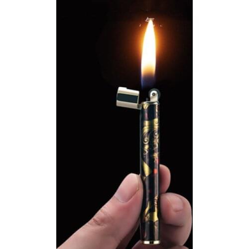 Baicheng New Womens Long Strip Portable Inflatable Lighter Pure Copper Shell Grinding Wheel Cylindrical Lighter Lady Gift