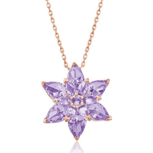 Real Silver 925 Jewelry Silver Lilac Lotus Flower Necklace