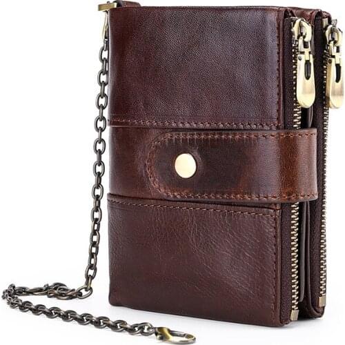 The First Layer of Cowhide Oil Wax RFID Mens Wallet Gene Leather Leather Zipper Clasp Clutch
