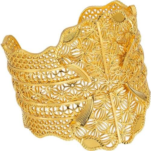 Luxury Gold Middle East Bracelet for Women Gold Color Wide African India Bangles Dubai Bridal Wedding Banquet Gifts