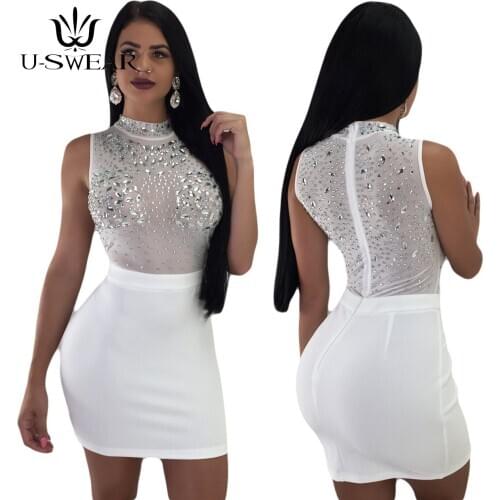 Sexy Women Rhinestone Mesh Dress Fashion Trend Sequin Sexy Slim Dress Summer Women Clothes Bodycon Party Dress Vestidos Verano