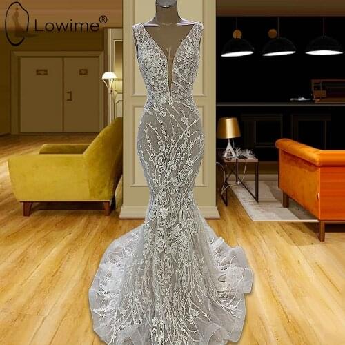 Sexy Mermaid Lace Wedding Dresses V Neck Backless Bridal Gowns Robes De Mariee