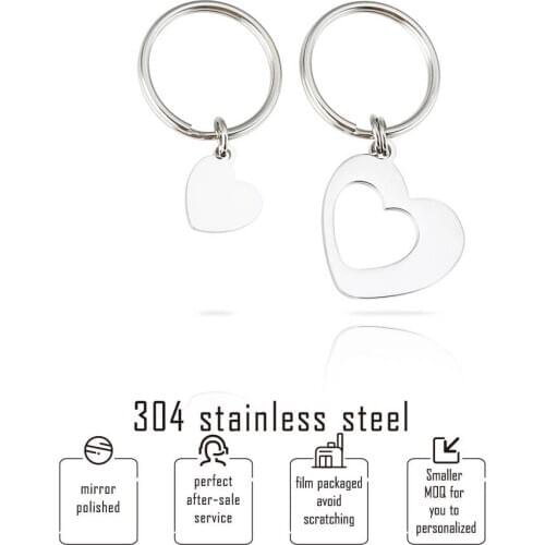 Heart pendant key chain 13*14mm stainless steel blank couple heart charm key holder gift for family friends 10pairs