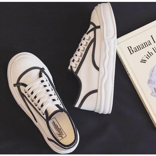 2021 Spring and Autumn Students Round-toe Color-blocking Canvas Shoes, Comfortable and Versatile Lace-up Non-slip Casual Shoes