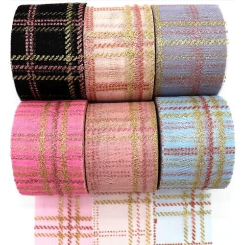 6cm/10cm tulle gold/pink plaid ribbon 25 yards DIY handmade material hair bow peng peng skirt handicraft net yarn bow