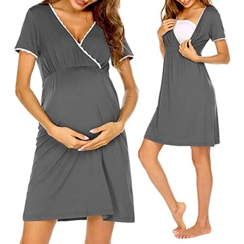 Maternity Nursing Dress Pregnant Women Pajamas Nightdress Summer Short Sleeve Sleepwear Pregnancy Breastfeeding Nightwear