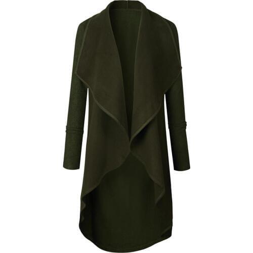 2019 Fashion Plus Size Simple Solid Color Women Irregular Hem Open Front Long Sleeve Lapel Cardigan Outwear womens windbreake T