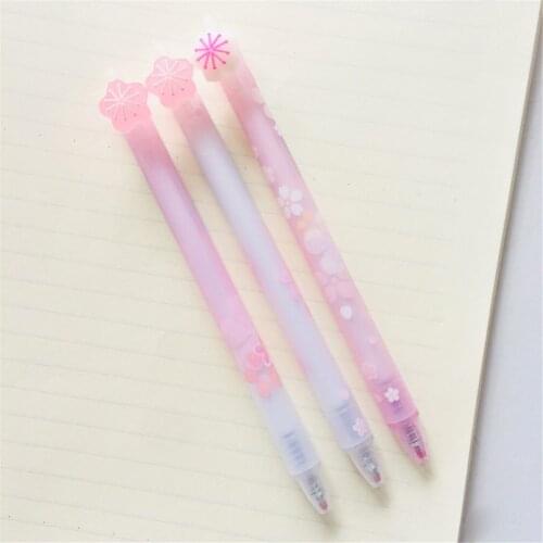 2Pcs Cute Pink Sakura Gel Pens Silicone Erasable 0.5mm Blue Ink Signature Pen for School Office Supplies Kawaii Pen for Kids