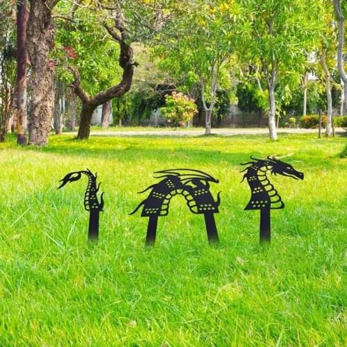 3 Packs Dragon Silhouette Black Acrylic Decorative Garden Stakes Garden Outdoor Lawn Dragon Statue for Yard Garden Decor