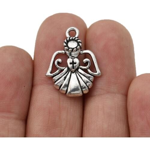 30pcs Antique Silver Plated Angel Girl Charms Pendants for Jewelry Making Bracelet DIY Handmade 23x17mm