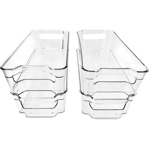 4 Pack)Pantry and Refrigerator Organizer Bins for Kitchen and Cabinet Storage,Stackable Food Bins with Handles