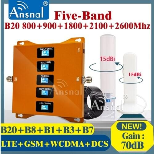 B20 800 900 1800 2100 2600Mhz Five-Band Cellular Amplifier 4G Cellphone Repeater GSM 2g 3g 4g Network Signal Booster GSM UMTSLTE
