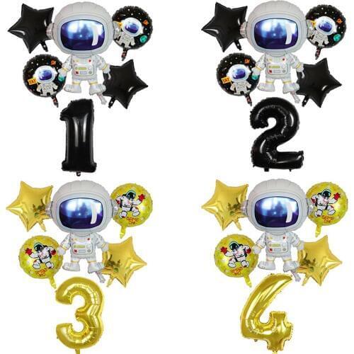 6pcs/lot Outer Space Party Astronaut Balloon Rocket Foil Balloons Galaxy Theme Party Boy Kids Birthday Party Decor Helium Globos