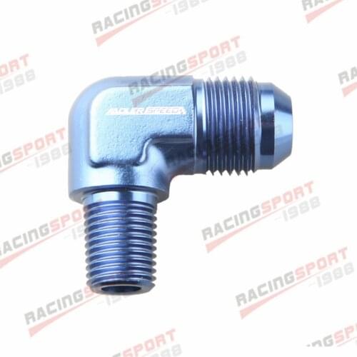 -8 AN AN8 Male To 1/4" NPT Aluminum 90 Degree Elbow Fitting Adapter Blue