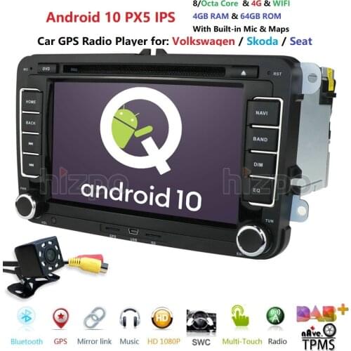 4G+64G Android 10 8/Octa-Core 2DIN CAR DVD PLAYER For Seat Altea Leon Toledo VW Passat POLO golf 5 6 touran passat Radio stereo