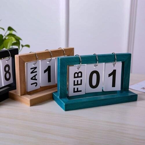 Wooden Flip Calendar Desktop Vintage Home Table Decoration Turn Page Calendar Articles Wood Ornaments Photographic Prop
