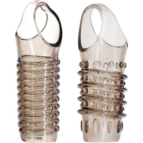 Silicone Reusable Penis Sleeve Flexible Glans Penis Enlarger Extender Delay Ejaculation Cock Ring Adult Sex Toys For Men Couples