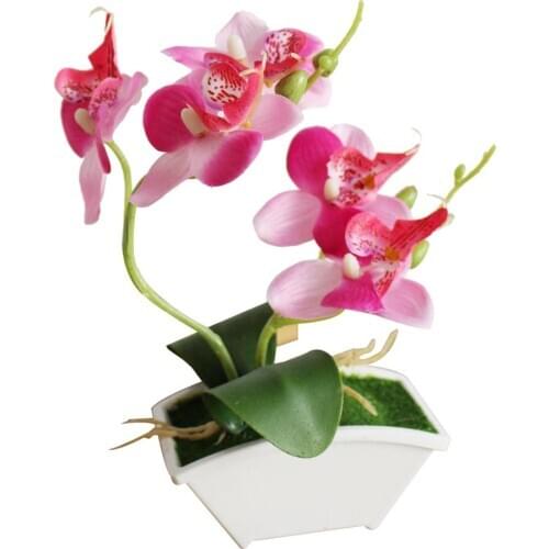 Artificial Butterfly Orchid Flower Phalaenopsis Home Office Decor with Flowerpot