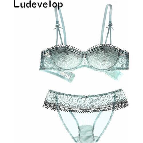 Women Sexy 1/2 Cup Push Up Bra and Panties Sets Sexy Lace-trim Plunge Bra Plus Size Underwear Sexy Lingerie Set