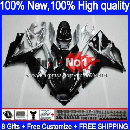 Body For SUZUKI GSX R600 GSX-R750 GSXR 600 750 CC 06 07 2006 2007 16MC.5 GSXR-600 K6 GSXR600 GSXR750 06 07 Fairing Black silvery