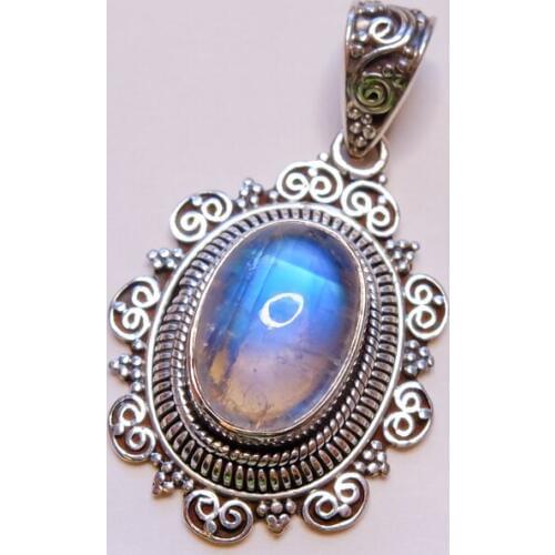 Handmade custom clear blue moonstone pendant Pendant Nepal 925 sterling silver