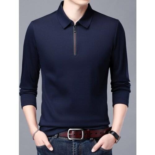 Mens Long Sleeve T-Shirt New Trend business casual Lapel zipper slim fit mens casual polo