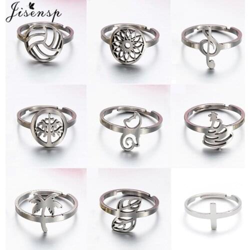 Punk Metal Geometry Cross Open Rings Set Fashion Leaf Music Mandala Flower Finger Ring Volleyball Rings for Women Jewelry Gifts