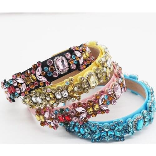 New Luxury Crystal Baroque Headband Colorful Geometric Rhinestone Handmade Hair Band Headwear Women Party Hair Accessories