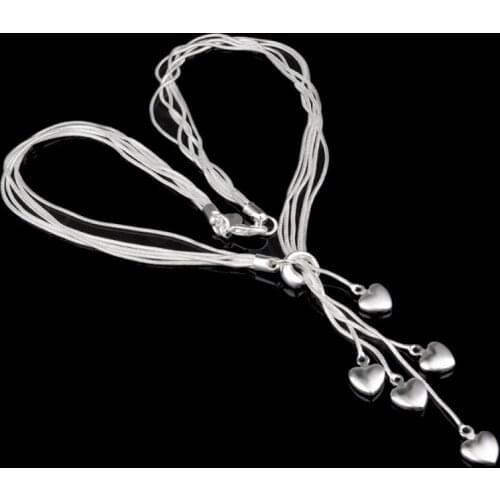 Wholesale Elegant Silver Snake Chain Heart Necklace Women Jewelry Free Shipping