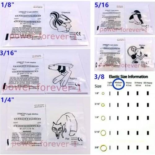 10Bags ORMCO Zoo Elastics Bands Dental Z-pak Elastic Bands 3.5OZ Orthodontic Pack Yellow 1/8 3/16 1/4 5/16 3/8"