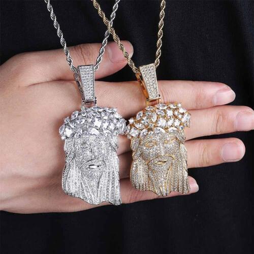 Big Jesus Necklace & Pendant With Tennis Chain gold Color Iced Out Cubic Zircon Mens Hip Hop Jewelry Gift