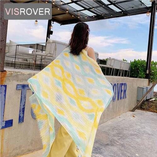 Beach scarf luxury brand viscose big scarf hijab yellow rhombus print scarf hair flower womens scarfs fashionable spring scarve