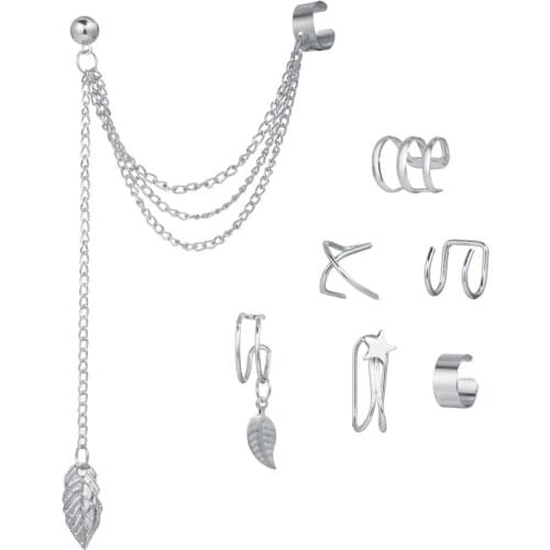 Fashion Gold Silver Color Ear Cuffs Leaf Studs Earrings for Women Girl Climbers No Piercing Fake Cartilage Earring Accessories