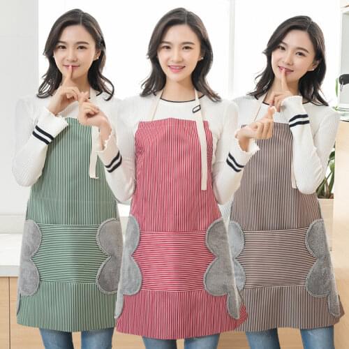 Hand-wiping Waterproof Apron Multifunctional Kitchen Japanese Waterproof and Oil-proof Anti-fouling Adult Female Striped Apron