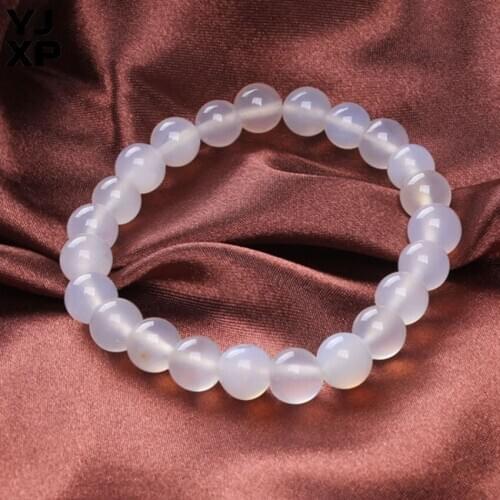YJXP 8-10mm Natural Clear Agates Round Beads Stretchy Bracelet Radiation Resistant Handmade Fashion Jewelry
