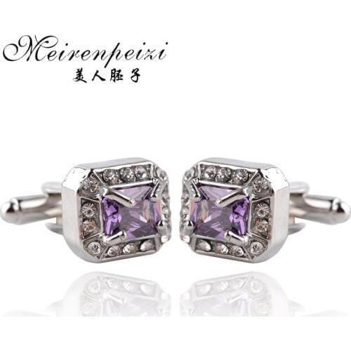 New Fashion Mens Silver With Purple Crystal Cufflinks French Zircon Cufflinks Nail Shirt Cufflinks Wedding Gifts For Men