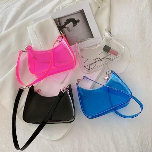 Vintage Ladies Jelly Solid Color Clear Underarm Bag Casual Women Hobos Handbags Purse Fashion Cell Phone Shoulder Bag