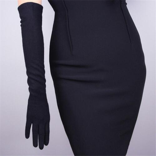 Cashmere Gloves Long Section 50cm Wool Black Over Elbow Elastic Female Vintage Evening Vestido de noche Gloves WYR03