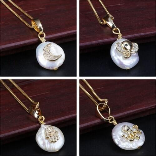 Pure white CZ hamsa evil eye cross heart tree multi charm freshwater pearl bead gold pendant choker necklaces for women 2020