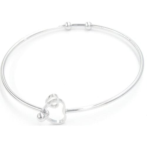 100% Stainless Steel Hollow Double Heart Bangle Metal Adjustable Expandable Open Cuff Bangle DIY Bracelets 60mm Wholesale 10pcs