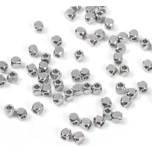 100Pcs/Lot 2mm 304 Stainless Steel Hypoallergenic Charms Beads For Jewelry Making Supplies Diy Faceted Square Spacer Loose Beads
