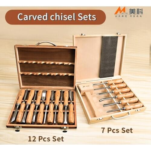 12pcs/7pcs Woodworking Carved Chisel Set CR-V Alloy Steel Forged Durable Carving Tool Professional Manual Carving Chisel Set