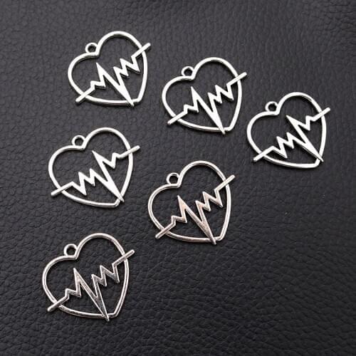 12pcs/lot Silver Plated ECG Charm Metal Pendants DIY Necklaces Bracelets Jewelry Handicraft Accessories 24*29mm P197