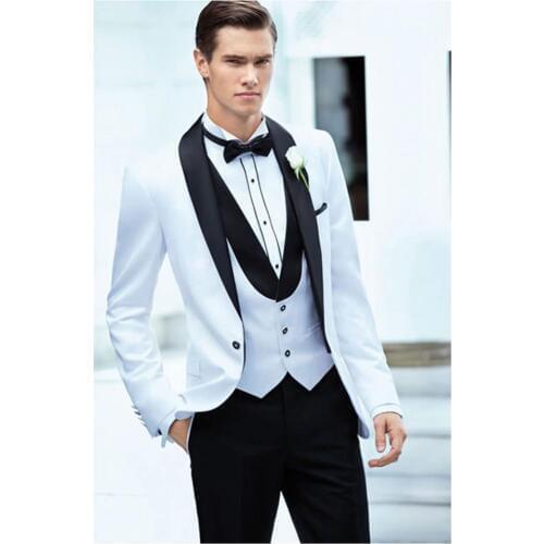2017 New Custom Made Groom Tuxedos,White Handsome Party Suit Groomsman Suit Mens Suit (Jacket+Pants+Tie+Vest) Bridegroom Suit