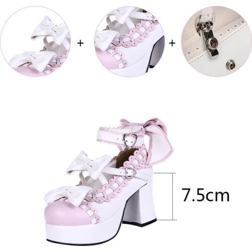 2021 New Japanese Style Lolita Shoes Women Girls Sweet Princess Shoes Maid Shoes High Heels w/Bowknot