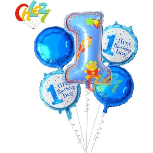 5PCS/lots Baby 1 First birthday girl boy Cartoon number 1st balloon 18inch round Foil balloon birthday Party decoration Supplies