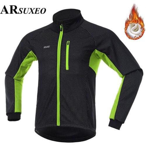 ARSUXEO Men Winter Thermal Cycling Jacket Windproof Waterproof Warm Bike Jacket MTB Bicycle Suit Cycling Clothing 20A